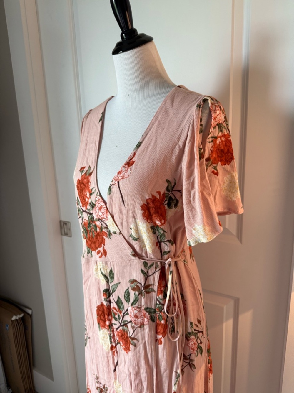 Lulus Pink Floral Wrap Maxi Dress Medium Cottagecore Boho - Picture 3 of 8